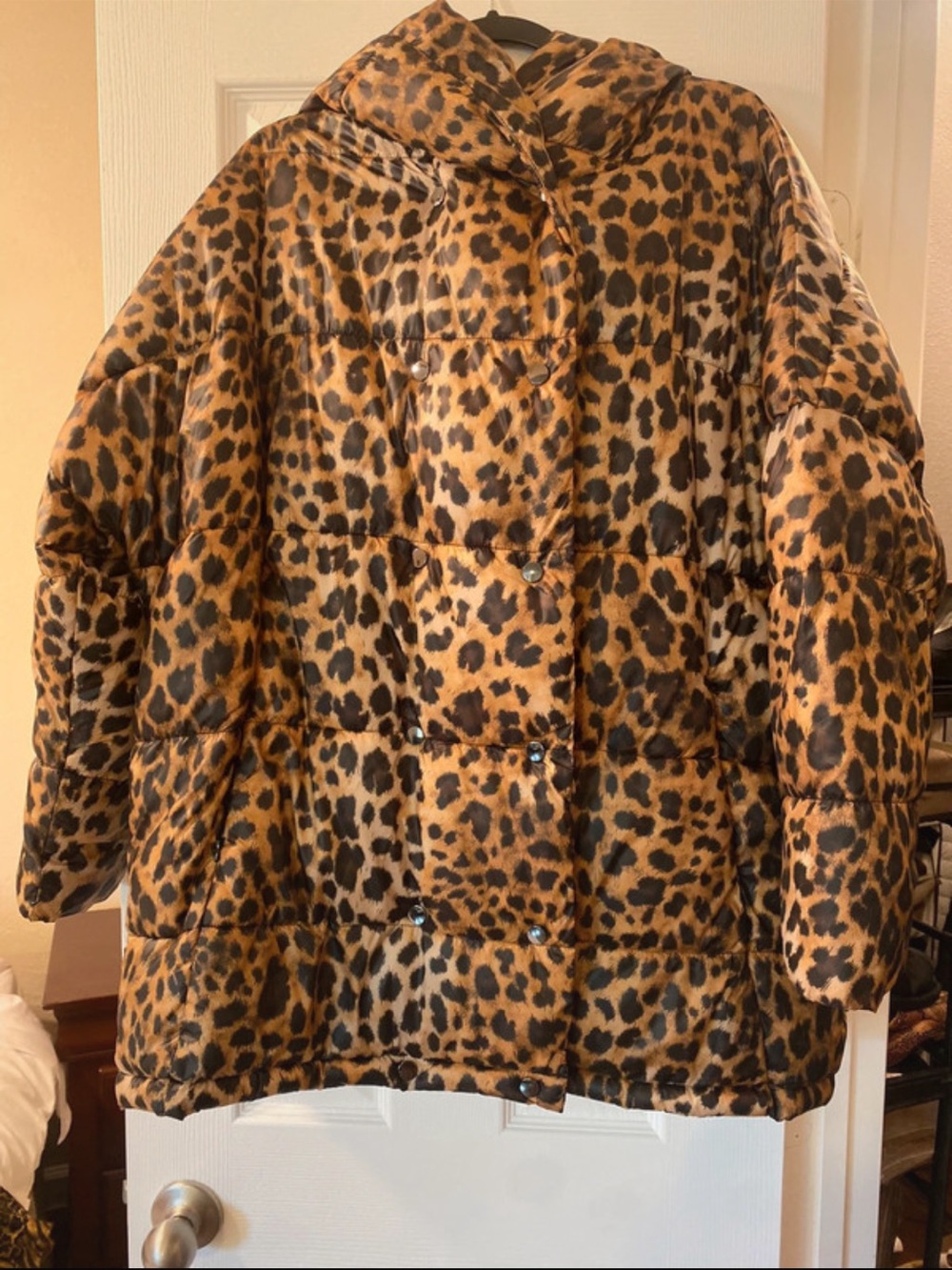 Zara Leopard Print Oversized Puffer Jacket - Brown & Black - Picture 6 of 8